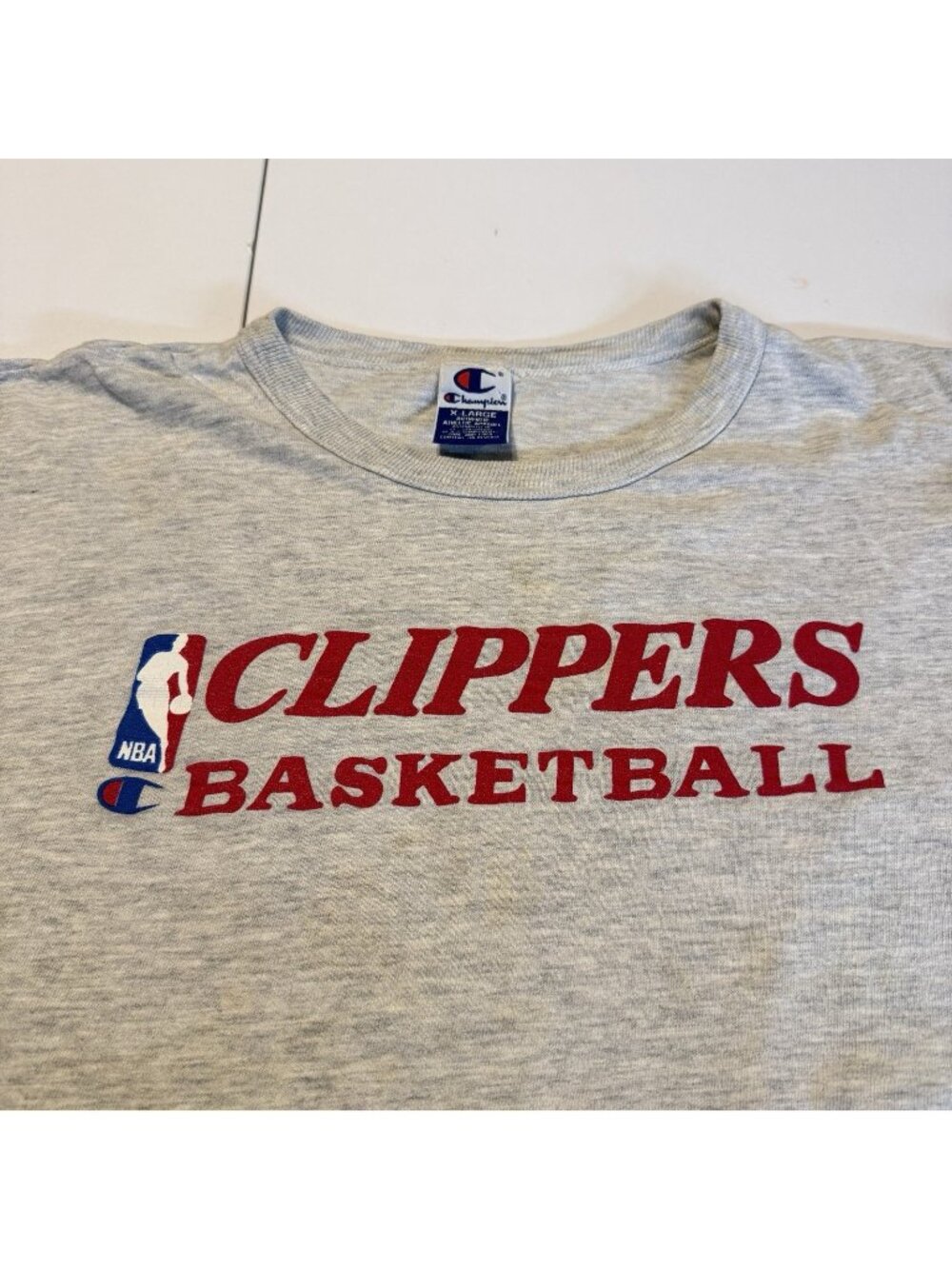 Vintage LA Clippers Champion T Shirt Size XL Gray NBA